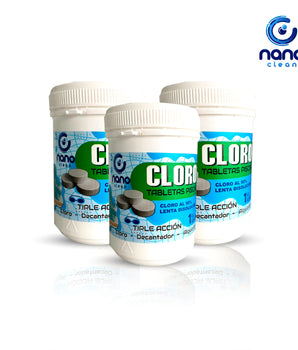 PASTILLAS DE CLORO TRIPLE ACCION PARA PISCINA NANO CLEAN 3 KILOS