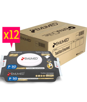 CAJA 12X TOALLITAS HUMEDAS ADULTO EMUMED 30X20 50 UNIDADES