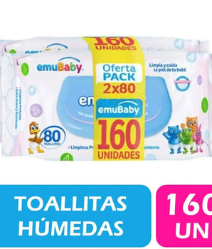 Toallitas Humedas Emubaby Con Tapa 2X80 Unidades