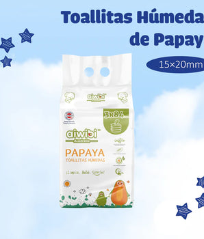 PACK 3X TOALLITAS HUMEDAS AIWIBI 99% AGUA PAPAYA 84 UNIDADES