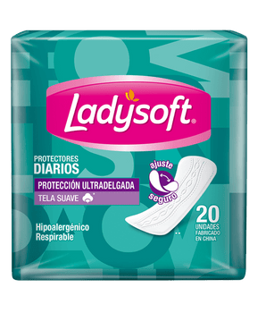 PROTECTOR DIARIO LADYSOFT ULTRA DELGADO TELA SUAVE 20 UNIDADES