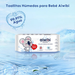 CAJA 12X TOALLITAS HUMEDAS AIWIBI 99% AGUA 80 UNIDADES