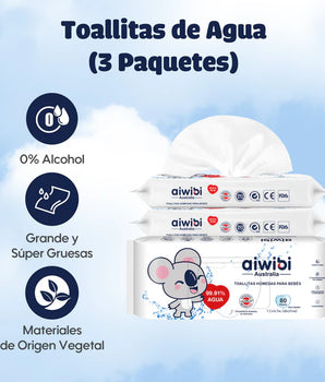 PACK 3X TOALLITAS HUMEDAS AIWIBI 99% AGUA 80 UNIDADES