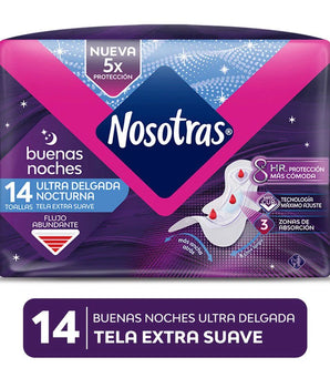 TOALLA FEMENINA NOSOTRAS BUENAS NOCHES TELA SUAVE 14 UNIDADES
