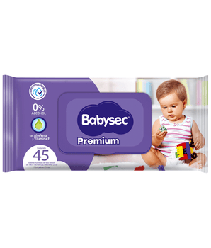 Toallitas Húmedas Babysec Premium con tapa 45 Unidades