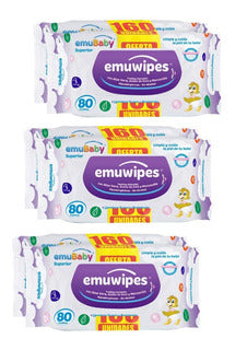 Pack 6X Toallitas Húmedas Emubaby sin tapa 80Unidades C/U