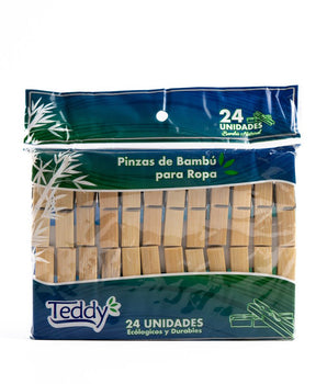 PINZAS DE BAMBU PARA ROPA 24UNID TEDDY