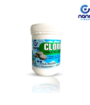 Tabletas de Cloro para Piscinas Triple Acción marca Nano Clean 1 Kilo