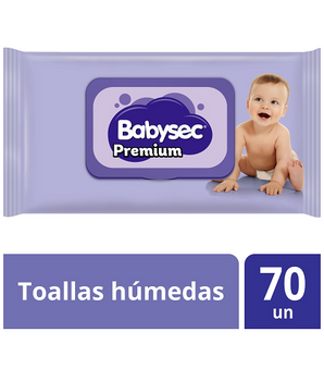 Toallitas Húmedas Babysec Premium con tapa 70 Unidades