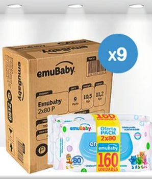 Caja De Toallitas Emubaby Con Tapa 9 Pack de 160 Unidades