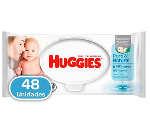 TOALLITAS HUMEDAS HUGGIES PURO Y NATURAL 48 UNIDADES RECIEN NACIDO