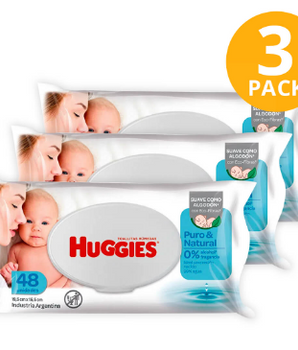 Toallitas Humedas Huggies Puro y Natural 3 paquetes de 48 unidades