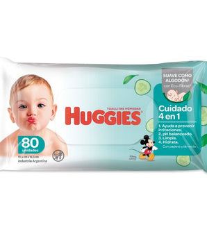 TOALLITAS HUMEDAS HUGGIES ONE AND DONE 80U SUAVE PEPINO Y TE VERDE